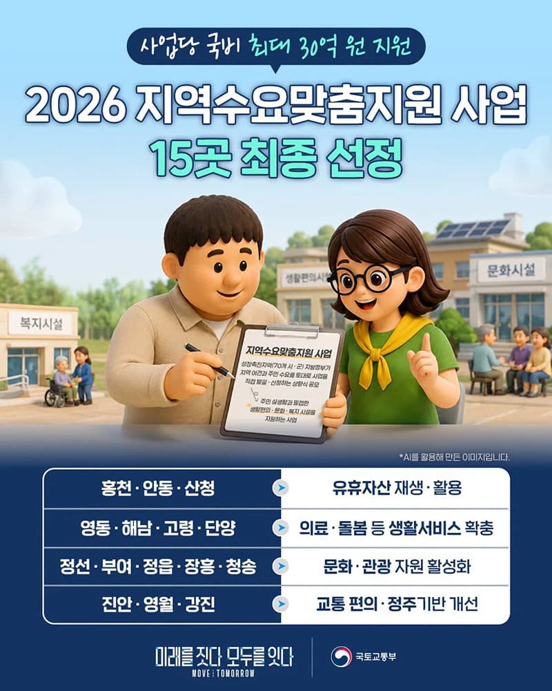 생활편의·의료·문화시설 15곳에 국비 최대 30억