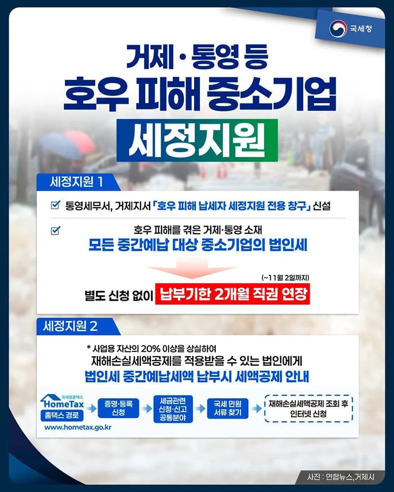 호우 피해 중소기업 법인세 납부 2개월 연장