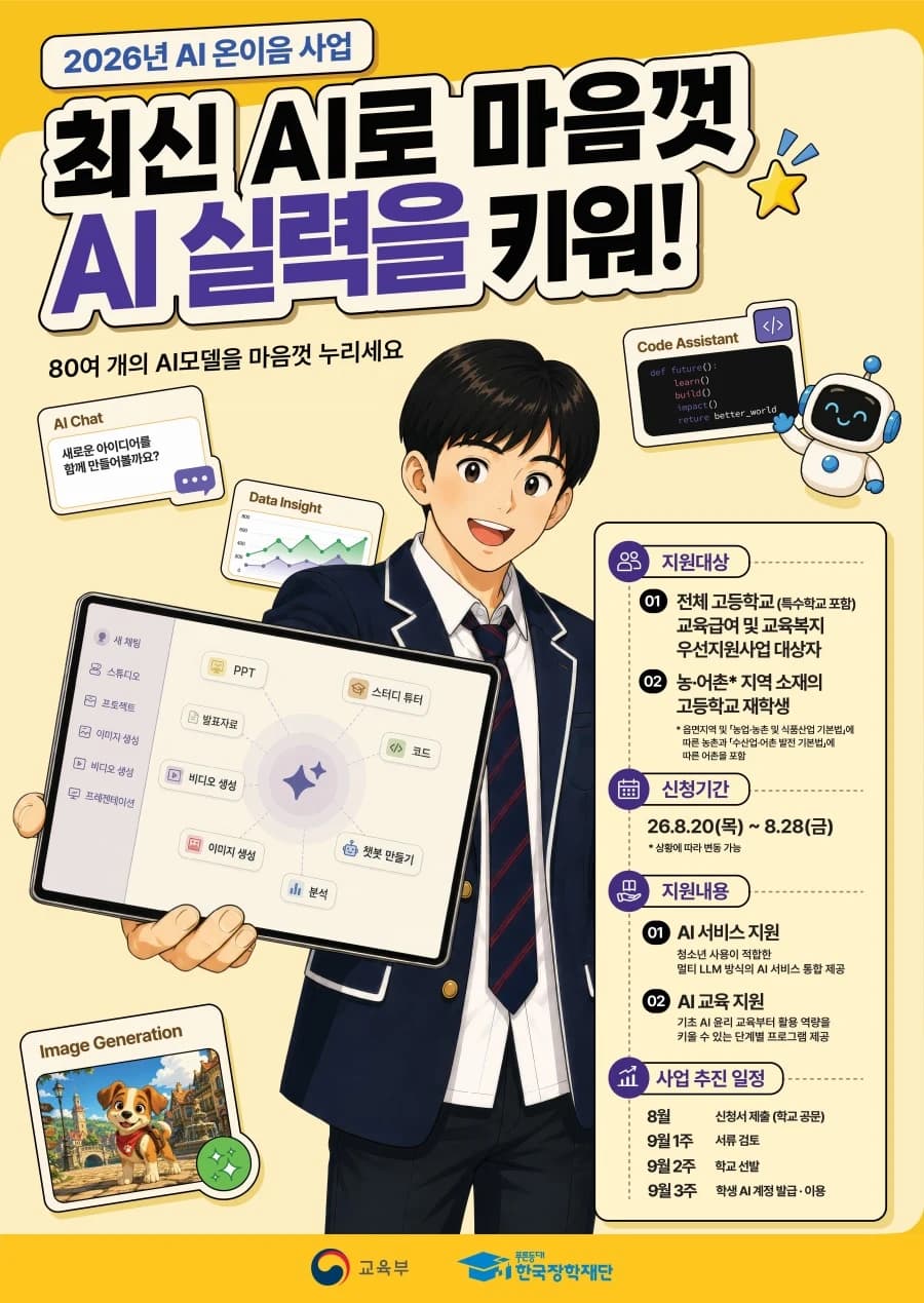 취약계층·농어촌 고교생 12만명에 유료 AI 서비스 지원