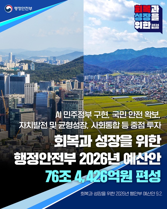 2026년 행정안전부, 회복과 성장을 위한 76조 4426억 원 예산안 편성